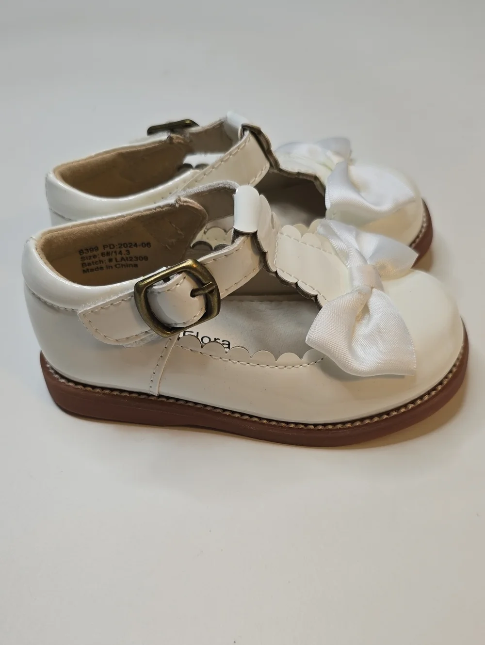 Felix And Flora White Bow T-Strap Dress Shoes